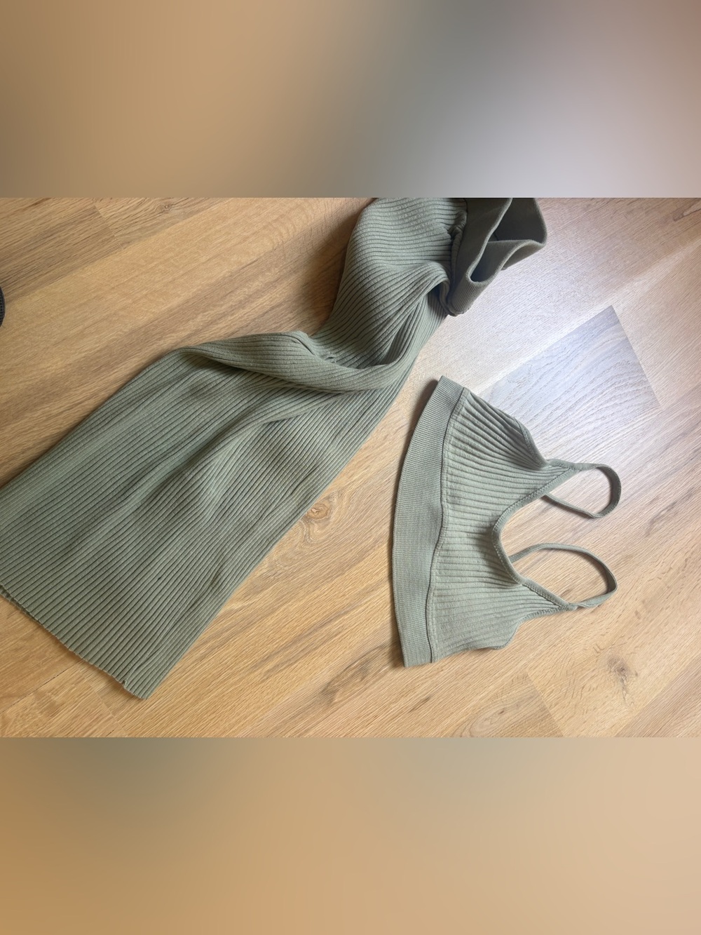 Zara Olive Ribbed Knit set skirt&top